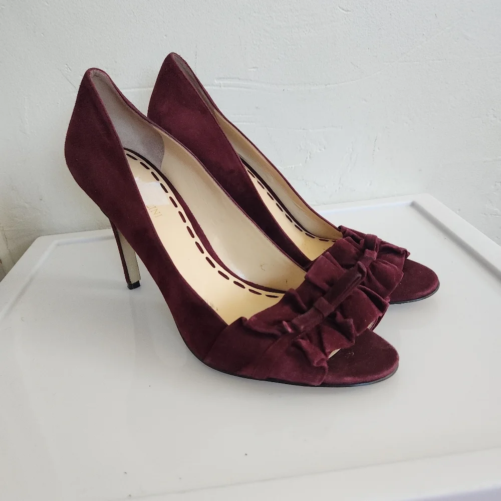 Enzo Angiolini Plum Suede Peep Toe Pumps Size 10 - Picture 2 of 5